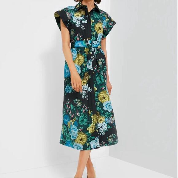 Tuckernuck Dresses & Skirts - NWT Tuckernuck Chloe Black Verdant Floral Belted Midi Dress Sz Large